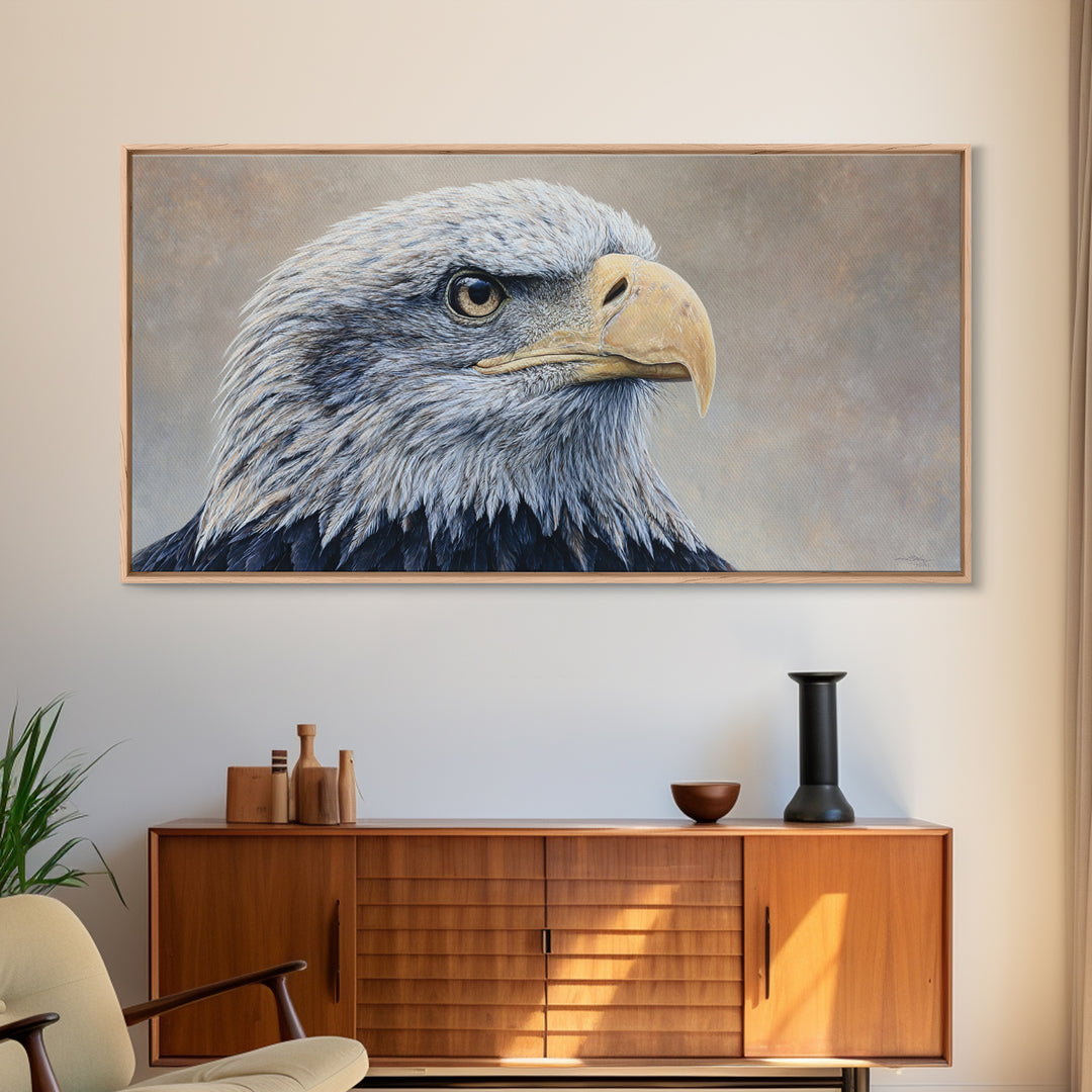Eagle Portrait with Solemn Presence Canvas Print, Law Office Art, Neutral Decor, Office Decor, Fine Art, Counsel, Wall Art, LOA-2x1-26