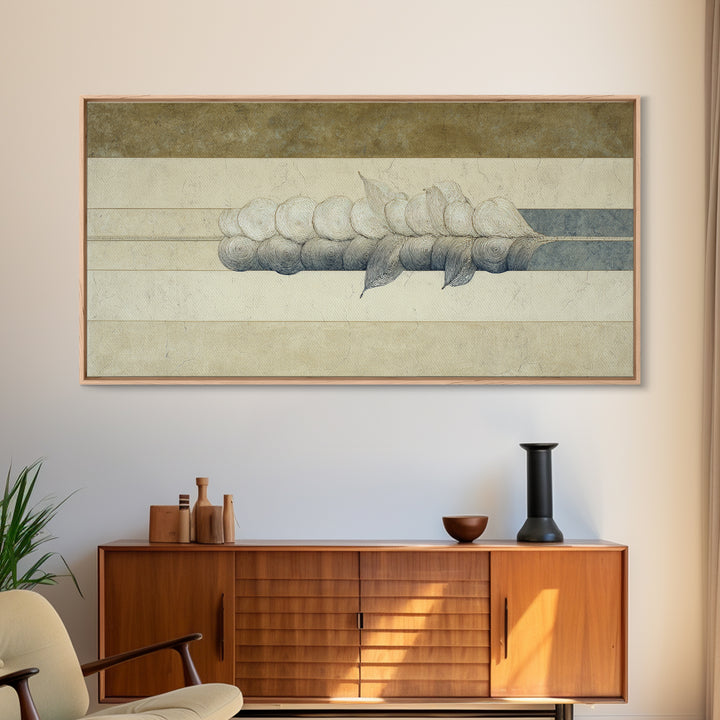 Minimal Line Drawing of Scales and Laurel Framed Canvas Print, Law Office Art, Modern Decor, Office Decor, Fine Art, Counsel, LOA-2x1-30