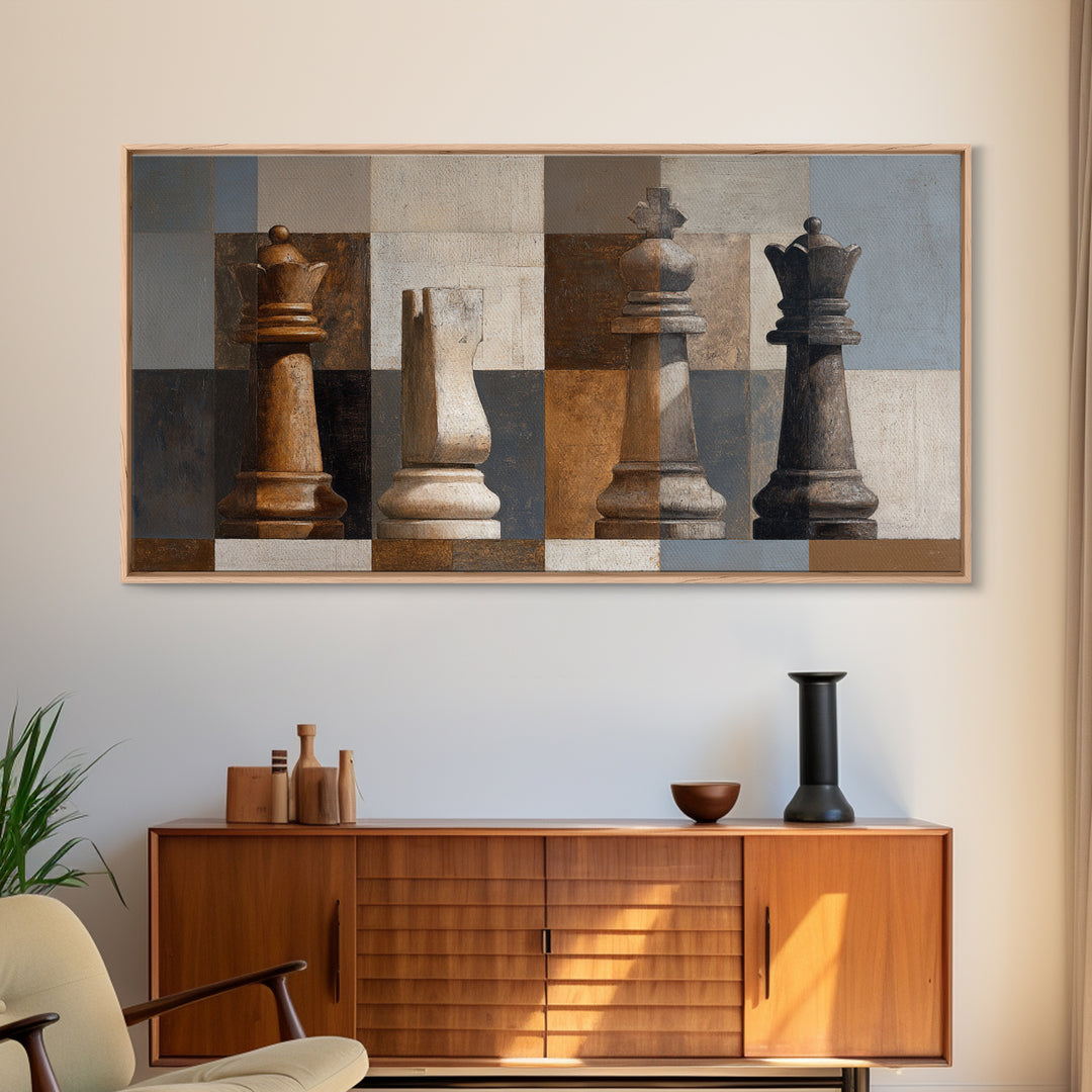 Single Chess King Framed Canvas Print, Law Office Art, Home Decor, Office Decor, Fine Art, Counsel, Minimalist Decor, LOA-2x1-42