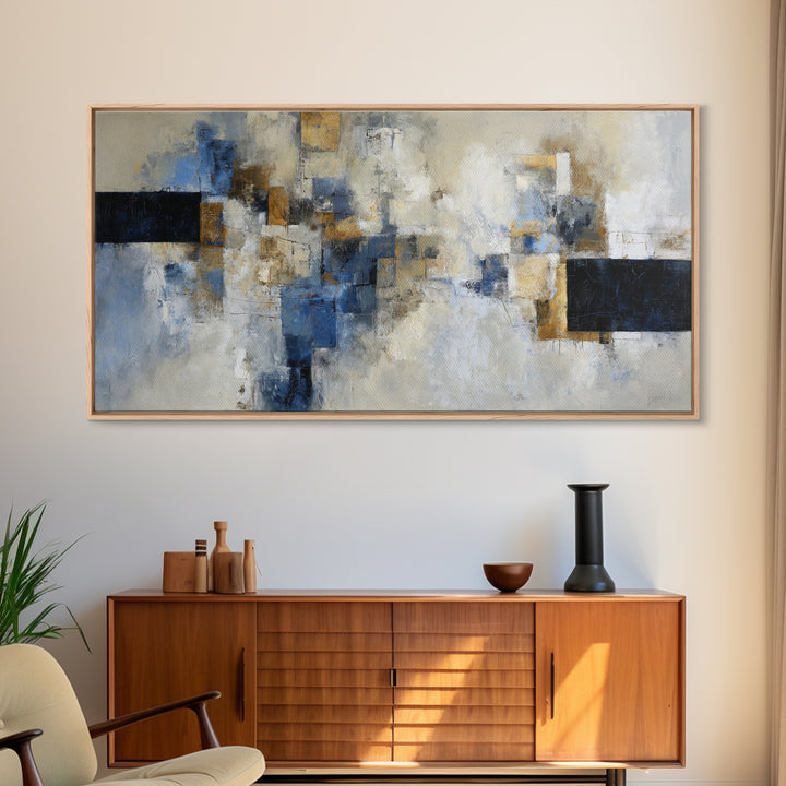 Abstract Navy and Gold Composition for Authority Canvas Print, Law Office Art, Painting, Office Decor, Abstract Art, Counsel, LOA-2x1-48