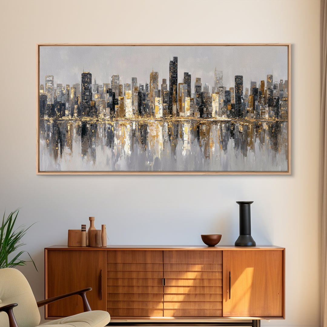 Quiet City Skyline Framed Canvas Print, Law Office Art, Digital Prints, Office Decor, Abstract Art, Counsel, Gifts for Lawyers, LOA-2x1-56