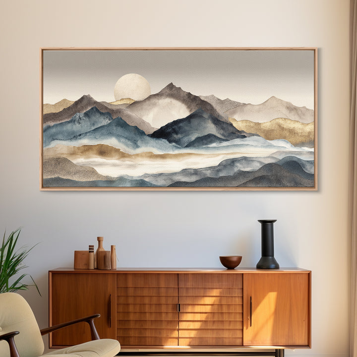 Ink Wash Mountain Symbolizing Stability Canvas Print, Law Office Art, Office Decor, Oil Painting, Counsel, Therapy Office Decor, LOA-2x1-64
