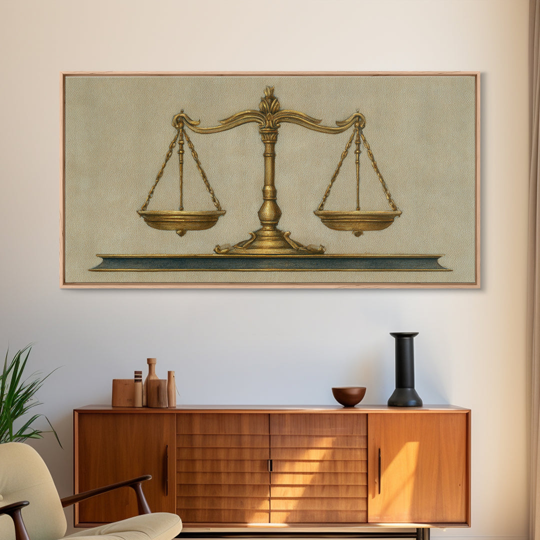 Classical Scales of Justice Canvas Print, Law Office Art, Printable, Office Decor, Fine Art, Counsel, Modern Wall Decor, LOA-2x1-69