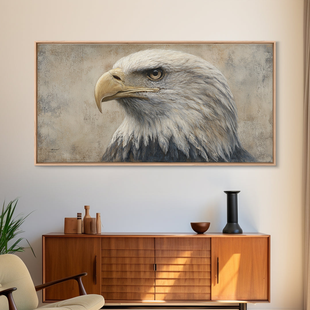 Eagle Portrait with Solemn Presence Canvas Print, Law Office Art, Contemporary Art, Office Decor, Counsel, Metal Wall Decor, LOA-2x1-74