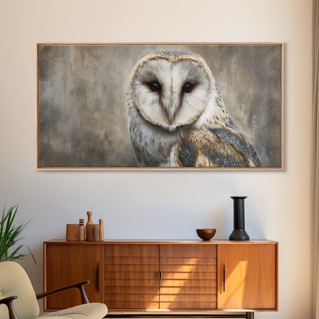 Owl Portrait Representing Wisdom Framed Canvas Print, Law Office Art, Decor, Office Decor, Fine Art, Counsel, Bookish Wall Art, LOA-2x1-85