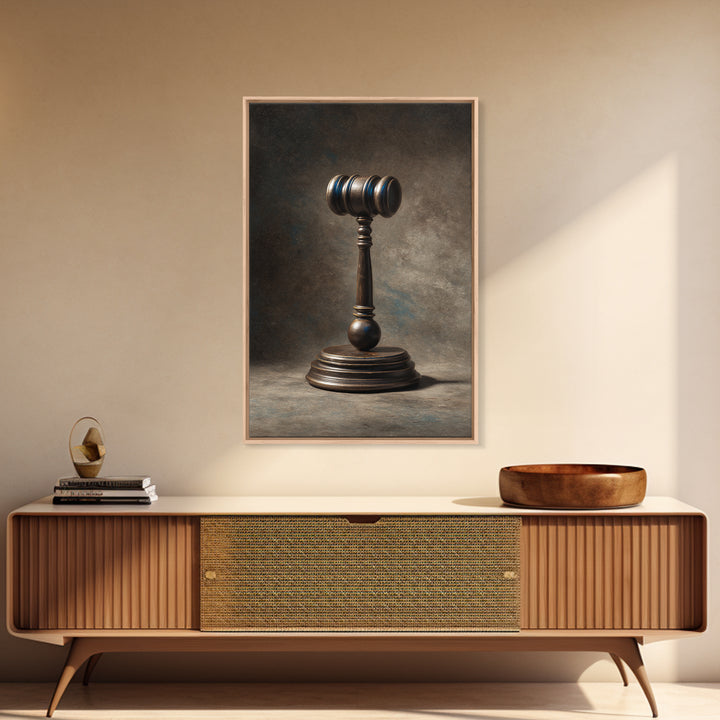 Classic Gavel Still Life Framed Canvas Print, Law Office Art, Boho Decor, Office Decor, Oil Painting, Counsel, Digital Prints, LOA-2x3-21