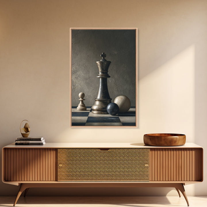 Single Chess King Framed Canvas Print, Law Office Art, Gallery Decor, Office Decor, Fine Art, Counsel, Contemporary Art, LOA-2x3-30