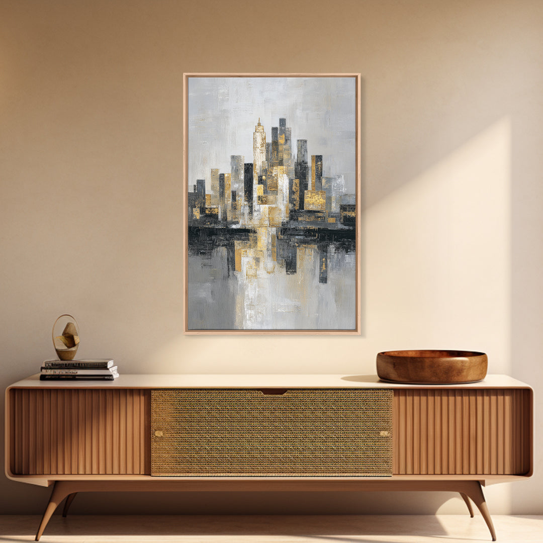 Quiet City Skyline Framed Canvas Print, Law Office Art, Lawyer, Office Decor, Abstract Art, Counsel, Neutral Decor, LOA-2x3-44