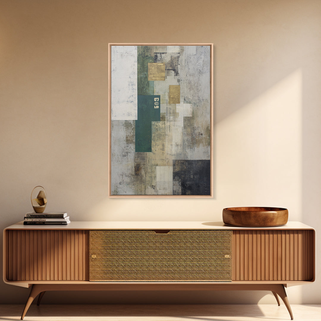 Deep Green and Walnut Toned Abstract Framed Canvas Print, Law Office Art, Contemporary Art, Office Decor, Abstract Art, Counsel, LOA-2x3-53