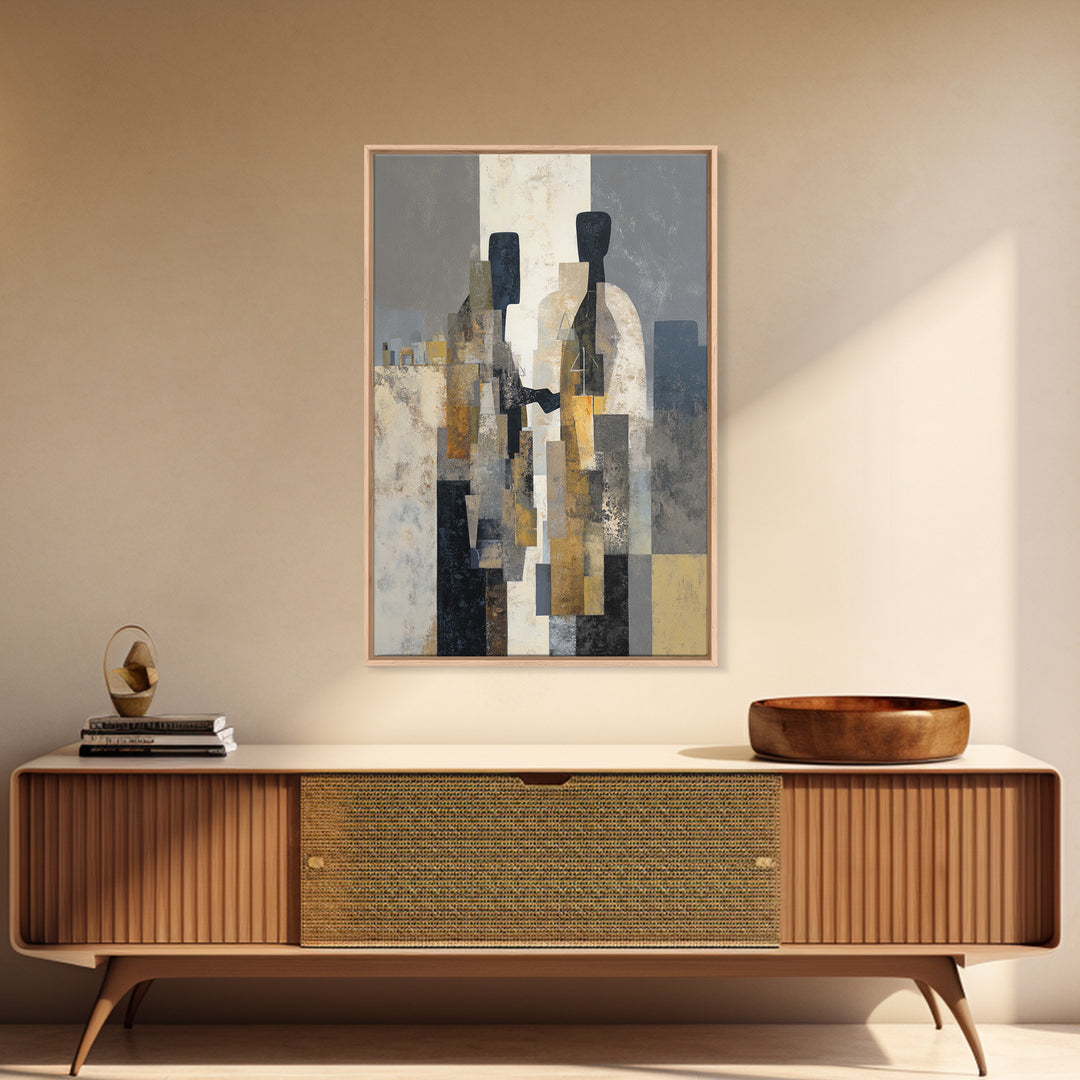 Diplomatic Handshake Silhouette Framed Canvas Print, Law Office Art, Room Decor, Office Decor, Abstract Art, Counsel, LOA-2x3-75