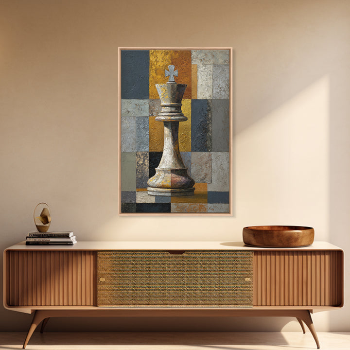 Single Chess King Framed Canvas Print, Law Office Art, Minimalist Decor, Office Decor, Fine Art, Counsel, Poster Print, LOA-2x3-78
