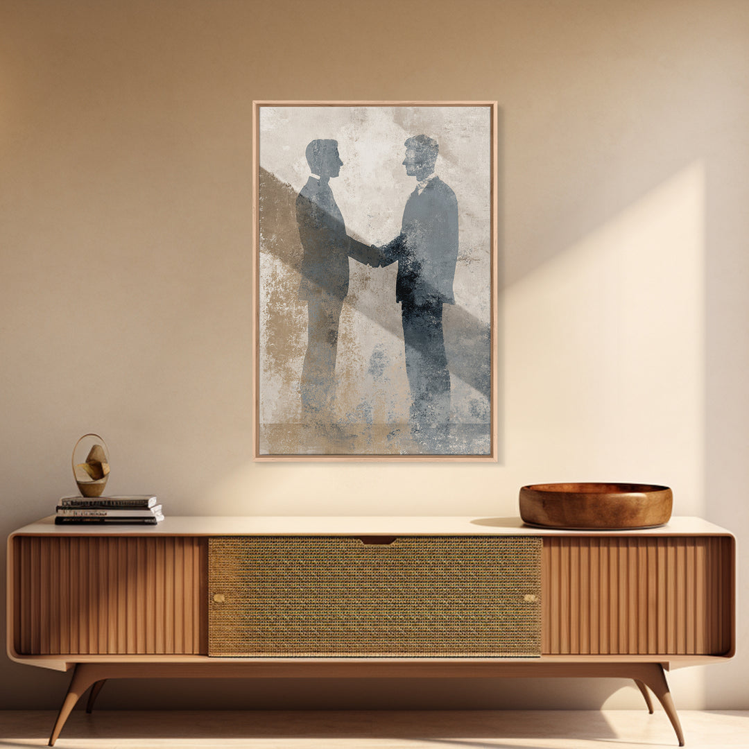 Diplomatic Handshake Silhouette Canvas Print, Law Office Art, Wall Decor, Office Decor, Abstract Art, Counsel, Floral Art, LOA-2x3-99