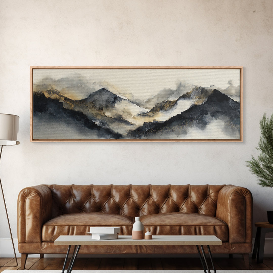 Ink Wash Mountain Symbolizing Stability Framed Canvas Print, Law Office Art, Lawyer Gift, Office Decor, Watercolor Art, Counsel, LOA-3x1-12