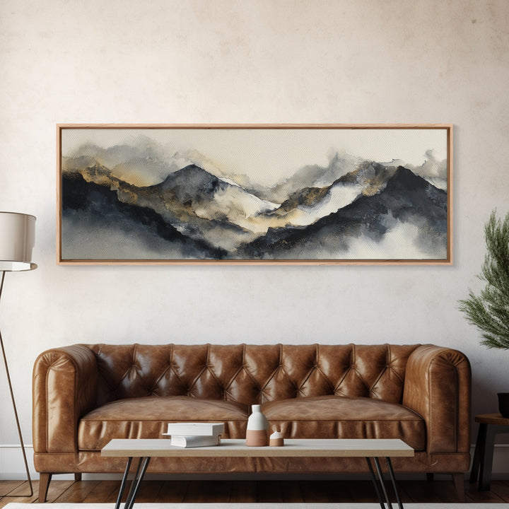 Ink Wash Mountain Symbolizing Stability Framed Canvas Print, Law Office Art, Lawyer Gift, Office Decor, Watercolor Art, Counsel, LOA-3x1-12