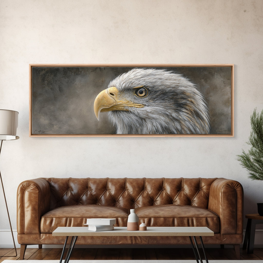 Eagle Portrait with Solemn Presence Canvas Print, Law Office Art, Neutral Decor, Office Decor, Fine Art, Counsel, Wall Art, LOA-3x1-22