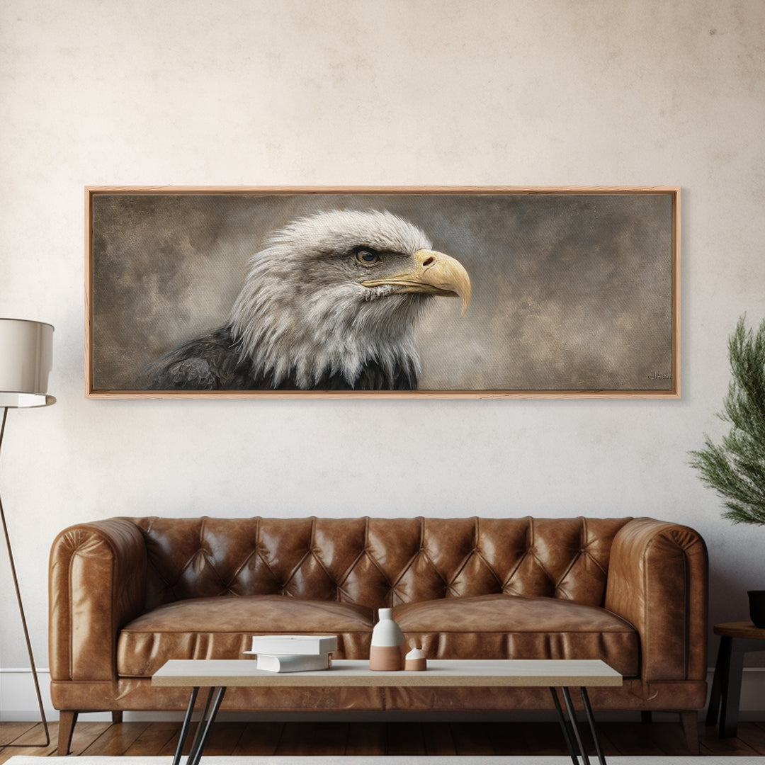 Eagle Portrait with Solemn Presence Canvas Print, Law Office Art, Poster Print, Office Decor, Fine Art, Counsel, Lawyer Gift, LOA-3x1-46