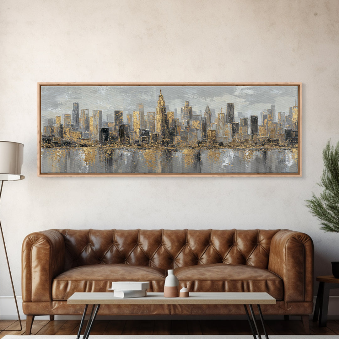 Quiet City Skyline Framed Canvas Print, Law Office Art, Luxury Decor, Office Decor, Fine Art, Counsel, Printable Art, LOA-3x1-52