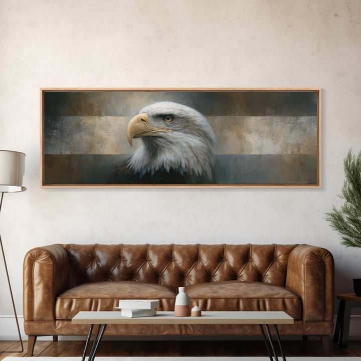 Eagle Portrait with Solemn Presence Canvas Print, Law Office Art, Modern Decor, Office Decor, Oil Painting, Counsel, Wall Decor, LOA-3x1-70