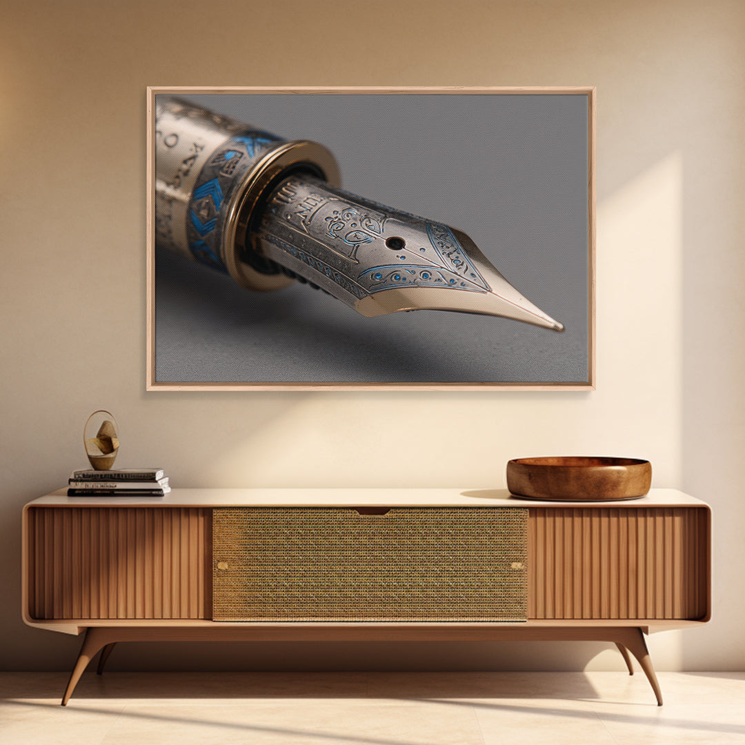 Fountain Pen Nib Closeup Framed Canvas Print, Law Office Art, Printable Art, Office Decor, Fine Art, Counsel, Lawyer, LOA-3x2-27