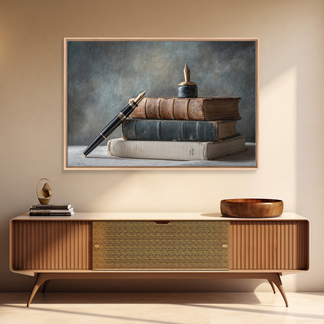 Dignified Law Books and Fountain Pen Still Canvas Print, Law Office Art, Poster Print, Office Decor, Fine Art, Counsel, LOA-3x2-30