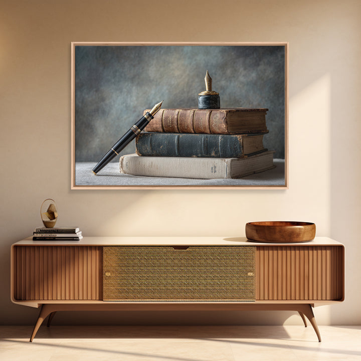 Dignified Law Books and Fountain Pen Still Canvas Print, Law Office Art, Poster Print, Office Decor, Fine Art, Counsel, LOA-3x2-30