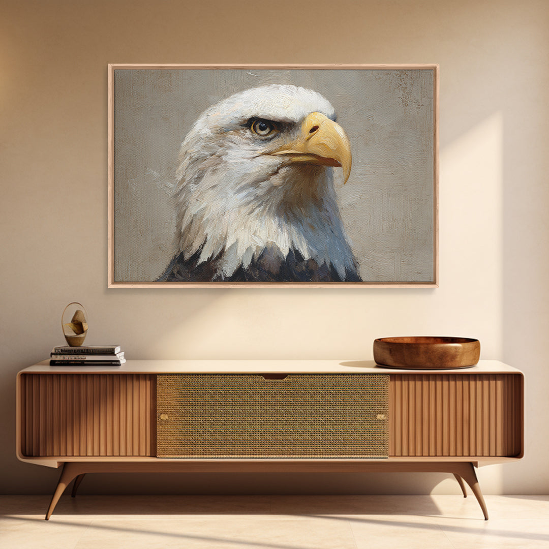 Eagle Portrait with Solemn Presence Canvas Print, Law Office Art, Metal Wall Decor, Office Decor, Counsel, Home Office Decor, LOA-3x2-34