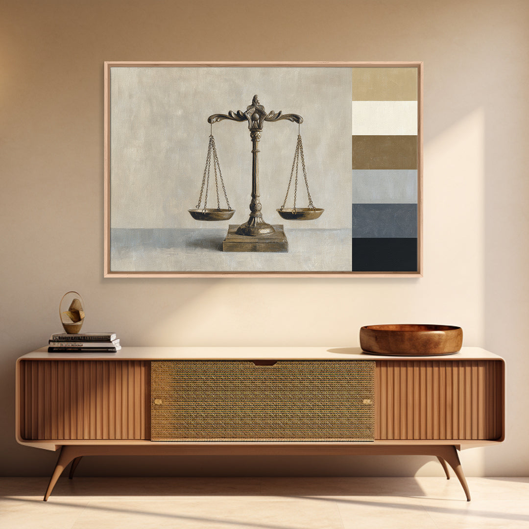 Classical Scales of Justice Framed Canvas Print, Law Office Art, Metal Wall Decor, Office Decor, Counsel, Home Office Decor, LOA-3x2-5
