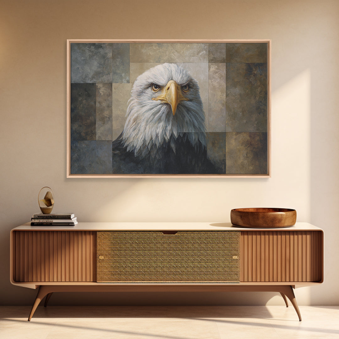 Eagle Portrait with Solemn Presence Canvas Print, Law Office Art, Metal Wall Decor, Office Decor, Counsel, Home Office Decor, LOA-3x2-58