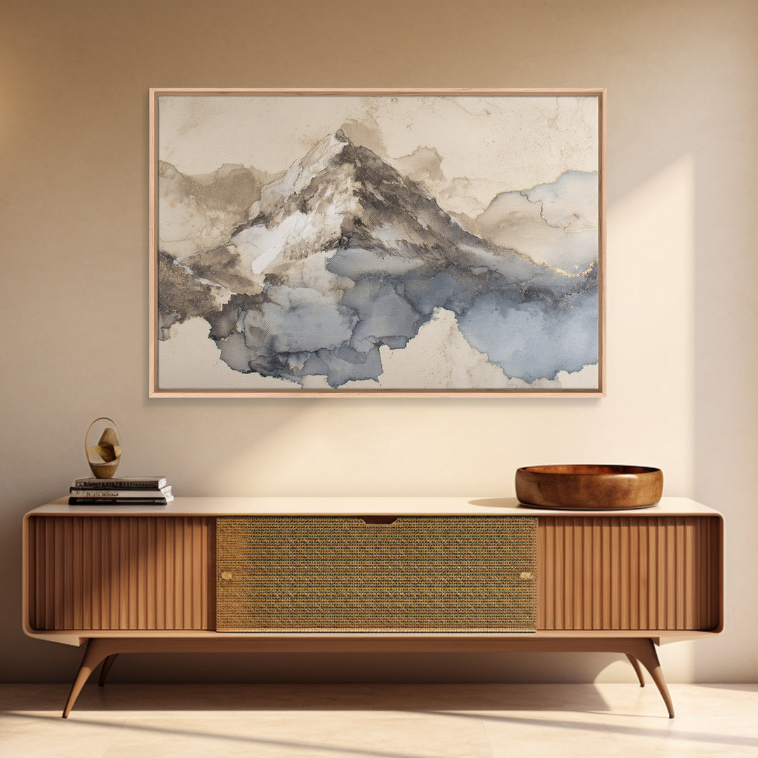 Ink Wash Mountain Symbolizing Stability Framed Canvas Print, Law Office Art, Washington Dc Art, Office Decor, Fine Art, Counsel, LOA-3x2-96