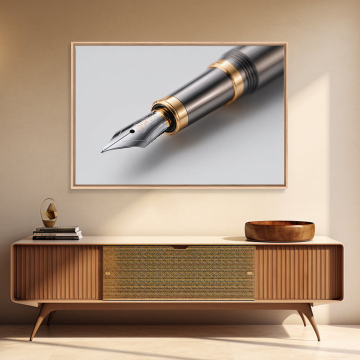 Fountain Pen Nib Closeup Framed Canvas Print, Law Office Art, Home Decor, Office Decor, Fine Art, Counsel, Minimalist Decor, LOA-3x2-99