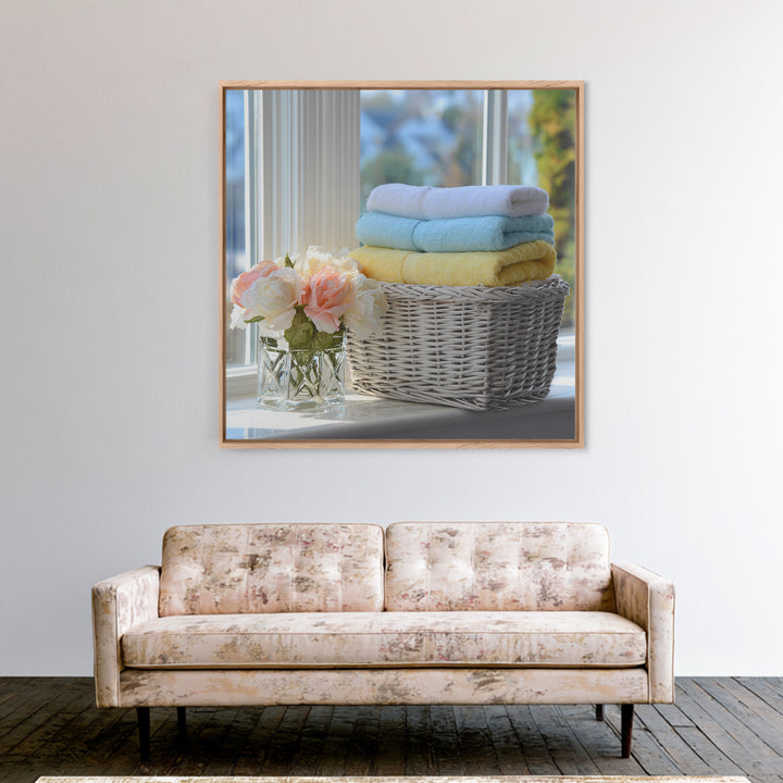 Basket of Folded Towels Canvas Print, Laundry Room Art, Farmhouse Wall Art, Living Room Decor, Fine Art, Clean, Fine Art Print, LRA-1x1-14