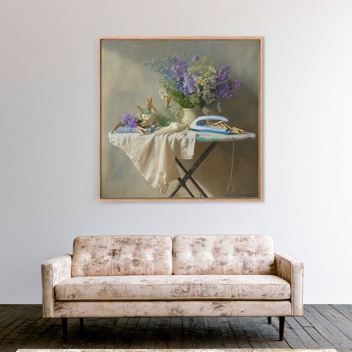 Ironing Board Still Life Framed Canvas Print, Laundry Room Art, Downloadable Art, Living Room Decor, Watercolor Art, Clean, LRA-1x1-24
