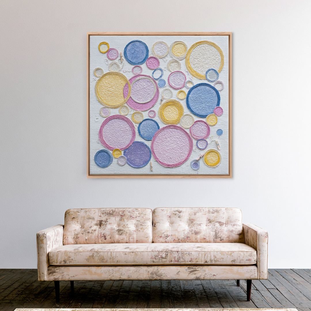 Soap Bubbles Rendered as Playful Abstract Circles Canvas Print, Laundry Room Art, Gallery Wall Prints, Living Room Decor, Clean, LRA-1x1-30
