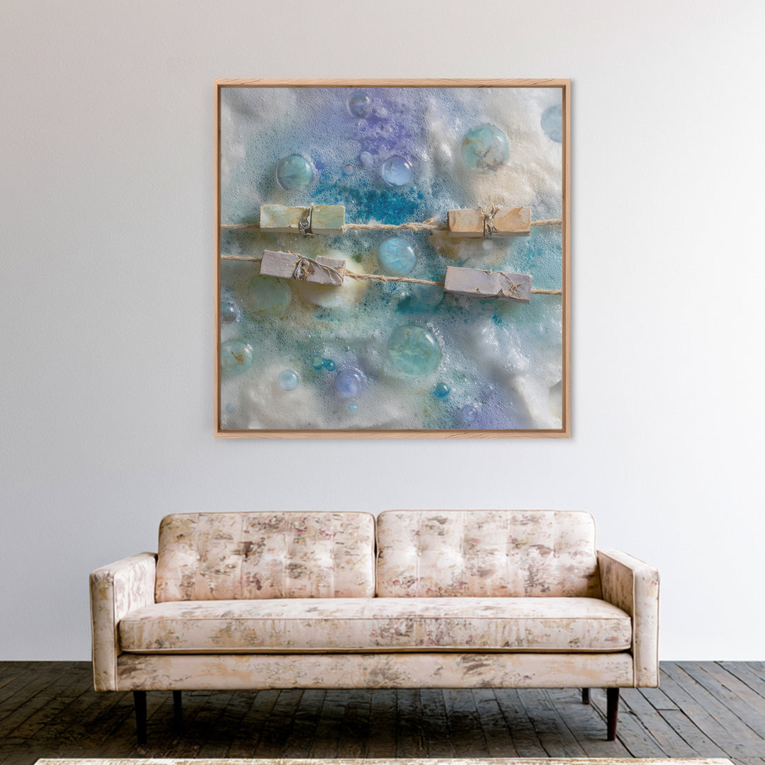 Abstract Suds and Bubbles Framed Canvas Print, Laundry Room Art, Downloadable Art, Living Room Decor, Fine Art, Clean, LRA-1x1-46