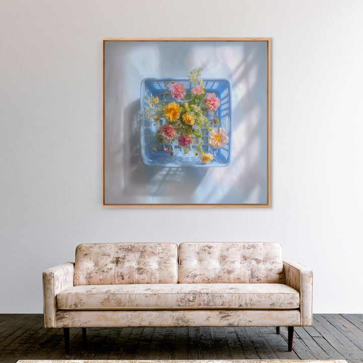 Blue Laundry Basket Canvas Print, Laundry Room Art, Apartment Wall Art, Living Room Decor, Watercolor Art, Clean, LRA-1x1-5