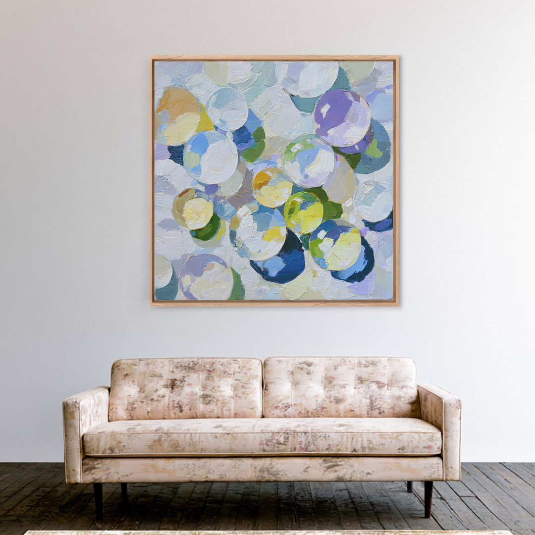 Soap Bubbles Rendered as Playful Abstract Circles Canvas Print, Laundry Room Art, Minimalist Wall Art, Living Room Decor, Clean, LRA-1x1-6