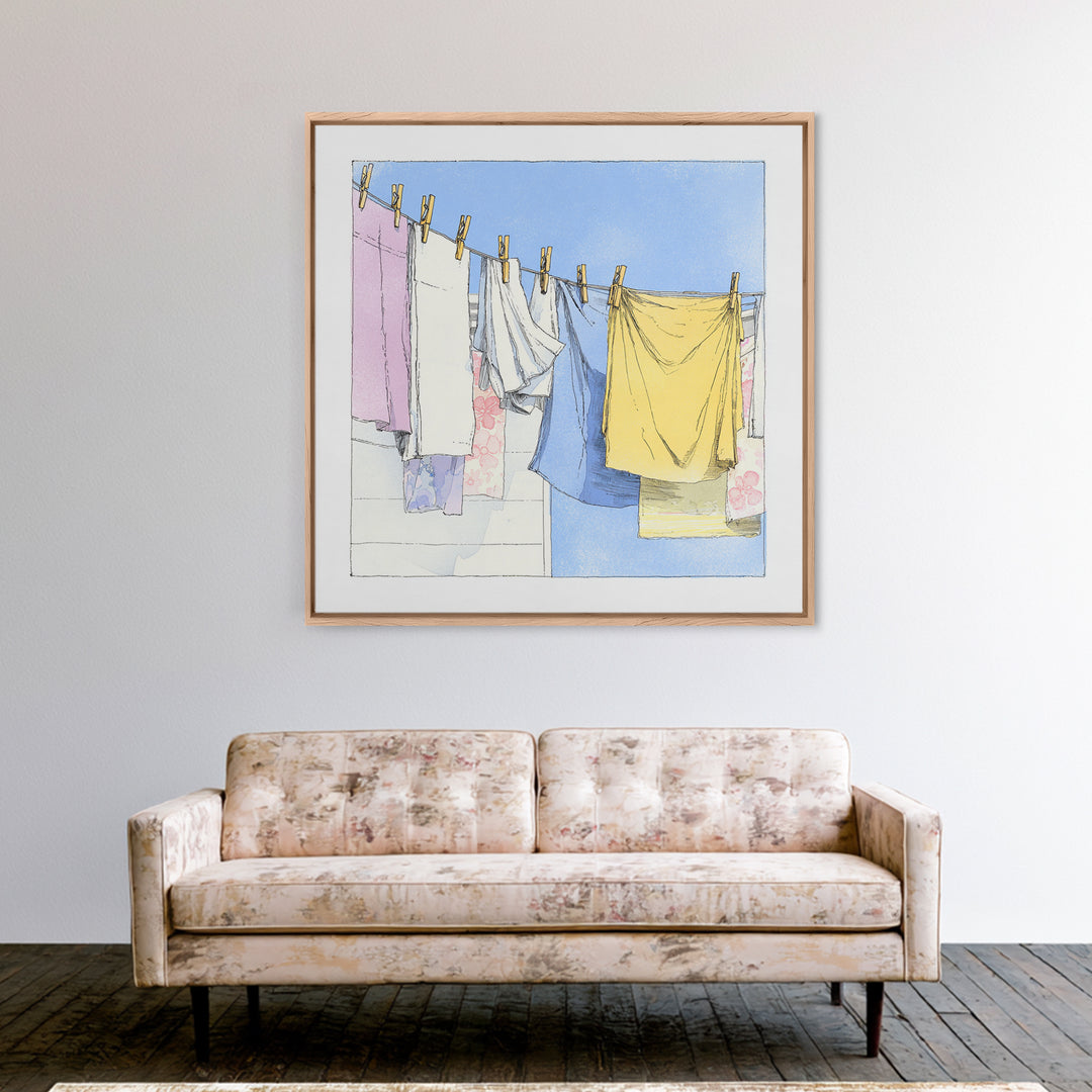 Simple Line Drawing of Hanging Laundry Canvas Print, Laundry Room Art, Farmhouse Wall Decor, Living Room Decor, Clean, LRA-1x1-64