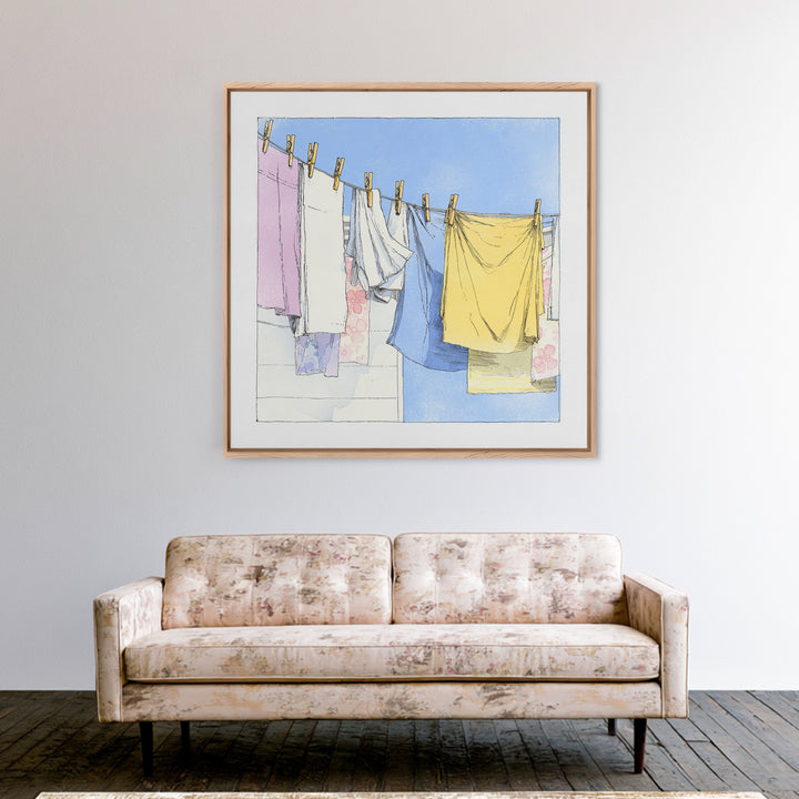 Simple Line Drawing of Hanging Laundry Canvas Print, Laundry Room Art, Farmhouse Wall Decor, Living Room Decor, Clean, LRA-1x1-64