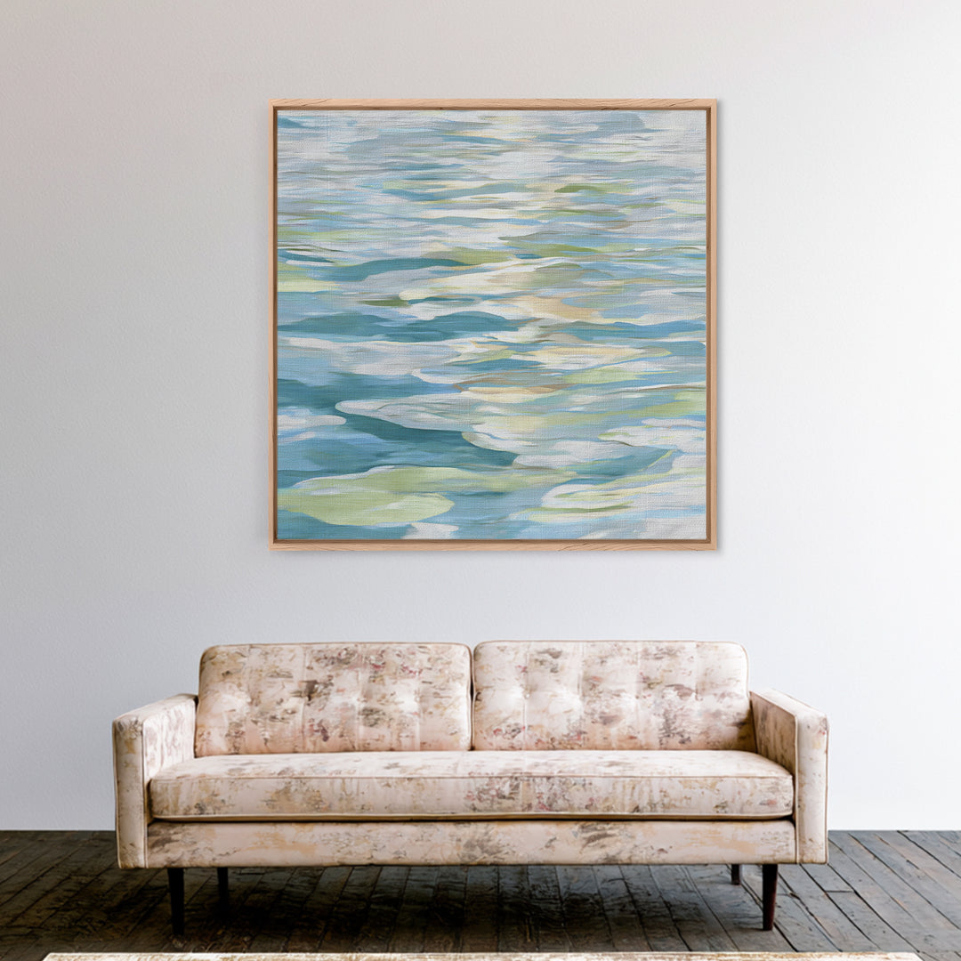 Clean Blue Water Ripple Abstraction Framed Canvas Print, Laundry Room Art, Whimsical Art, Living Room Decor, Fine Art, Clean, LRA-1x1-66