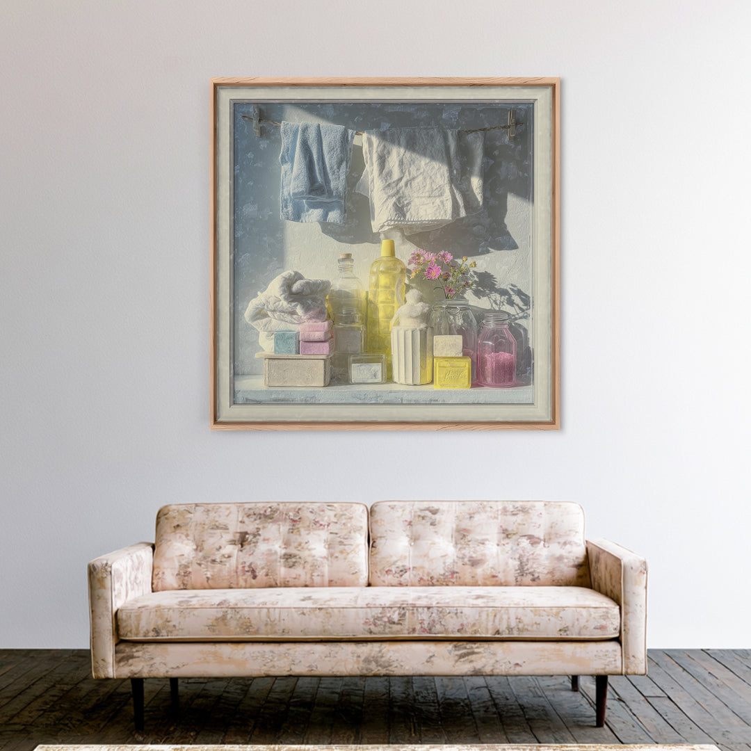 Farmhouse Laundry Sign Ornament Without Words Framed Canvas Print, Laundry Room Art, Gallery Decor, Living Room Decor, Clean, LRA-1x1-67