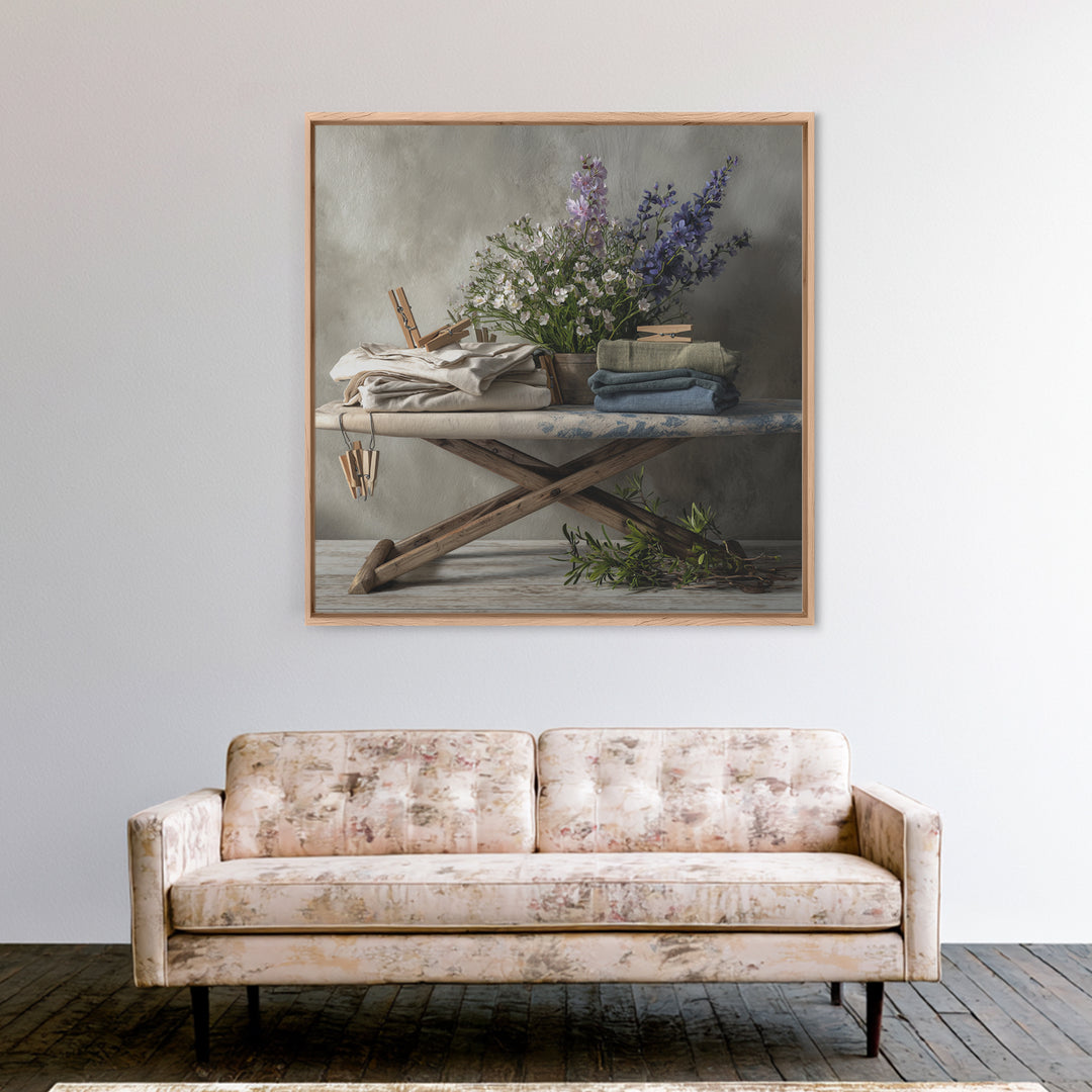 Ironing Board Still Life Framed Canvas Print, Laundry Room Art, Gallery Wall Prints, Living Room Decor, Fine Art, Clean, LRA-1x1-72