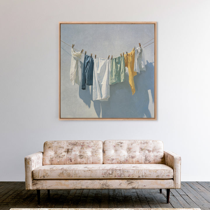 Clothesline with White Linens Blowing in Sunshine Canvas Print, Laundry Room Art, Art Print, Living Room Decor, Clean, LRA-1x1-73