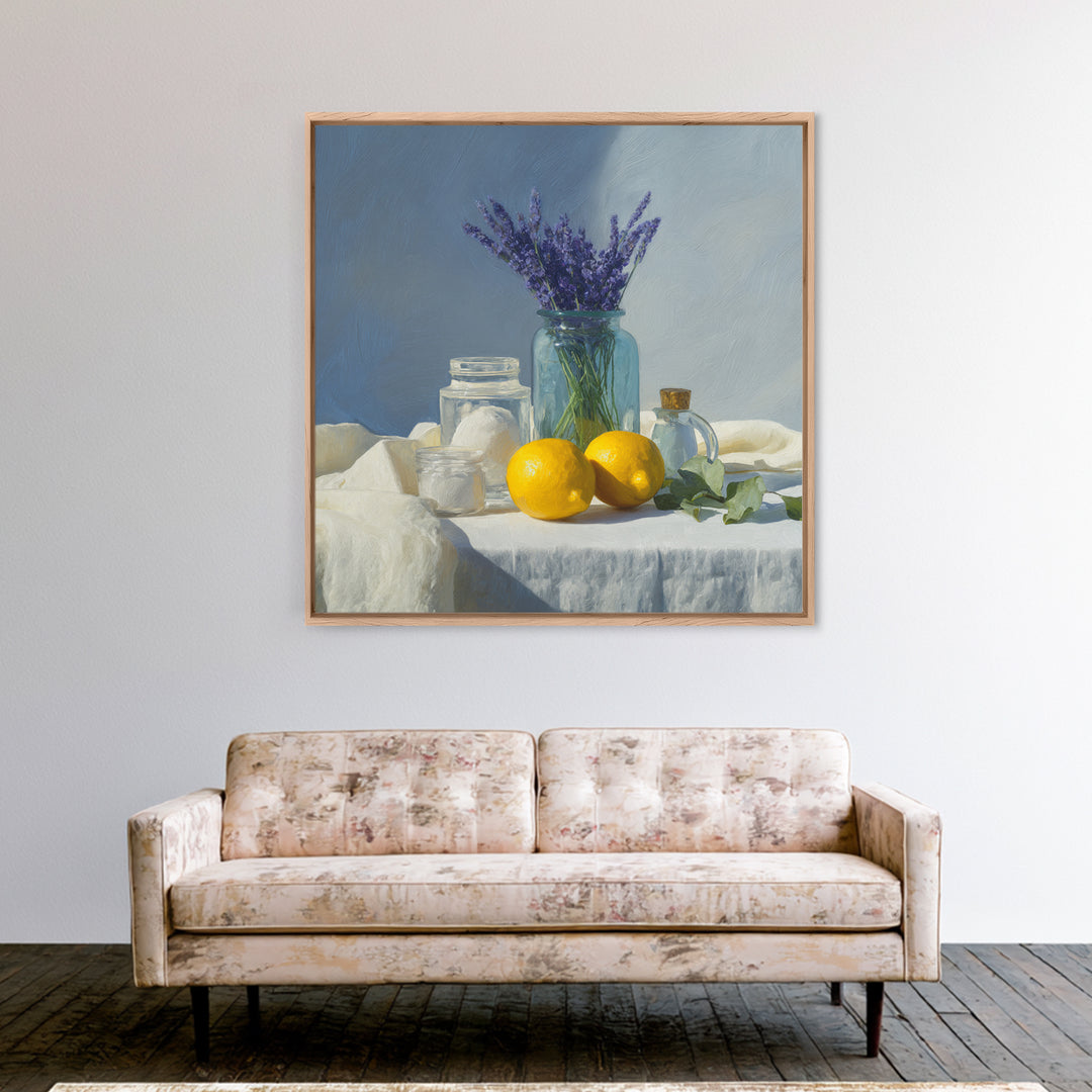 Lemon and Clean Linen Still Life Canvas Print, Laundry Room Art, Modern Decor, Living Room Decor, Abstract Art, Clean, LRA-1x1-75