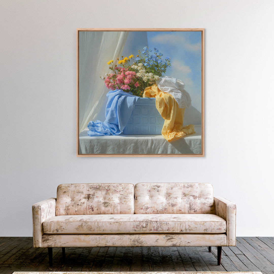Blue Laundry Basket Canvas Print, Laundry Room Art, Room Decor, Living Room Decor, Fine Art, Clean, New Home Gift, LRA-1x1-77