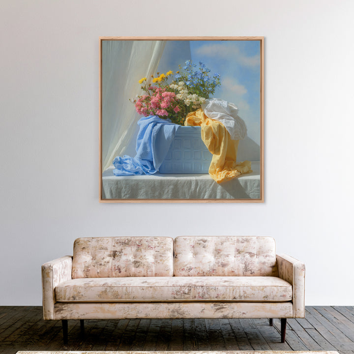 Blue Laundry Basket Canvas Print, Laundry Room Art, Room Decor, Living Room Decor, Fine Art, Clean, New Home Gift, LRA-1x1-77