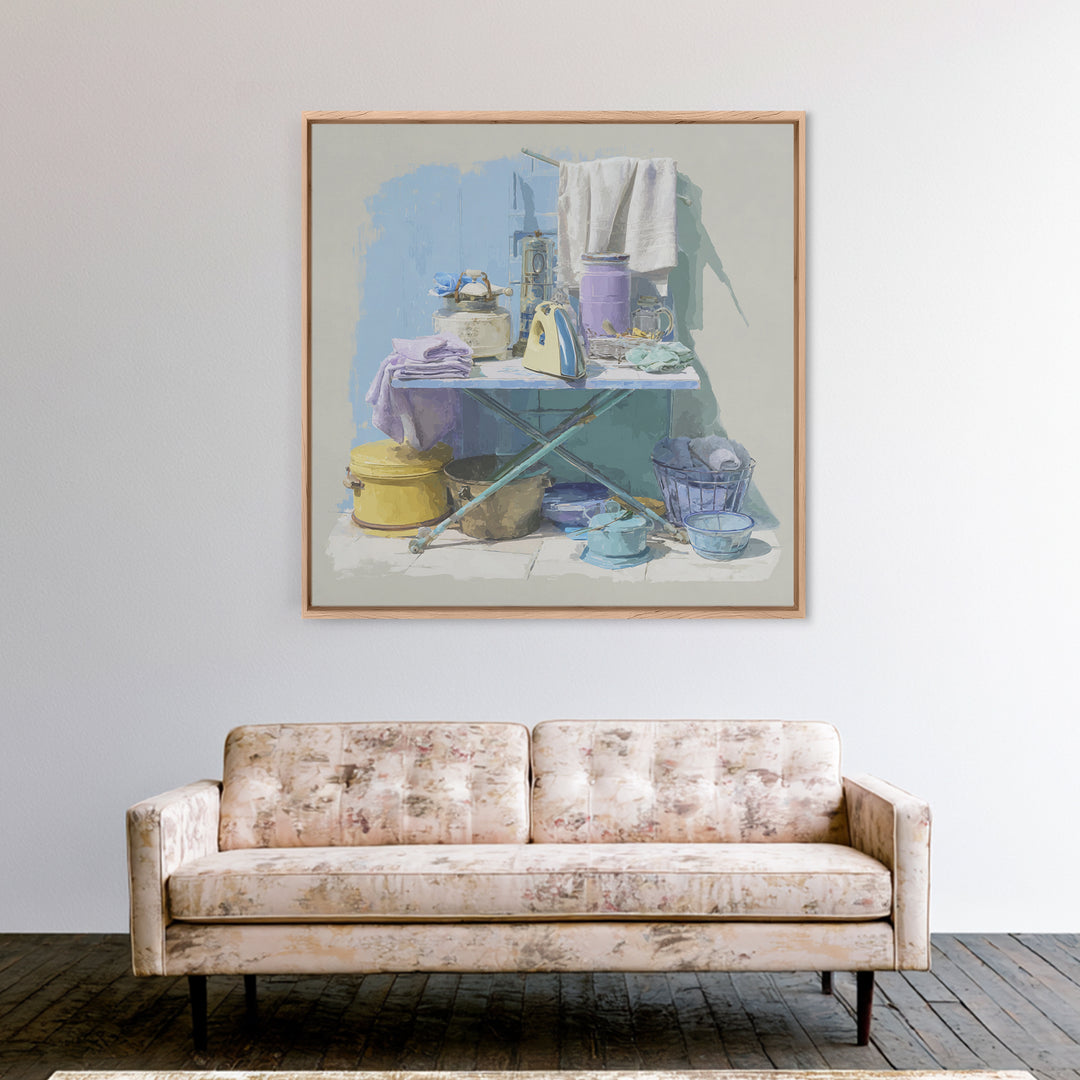 Retro Iron Illustration Canvas Print, Laundry Room Art, Textured Painting, Living Room Decor, Fine Art, Clean, New Home Gift, LRA-1x1-81