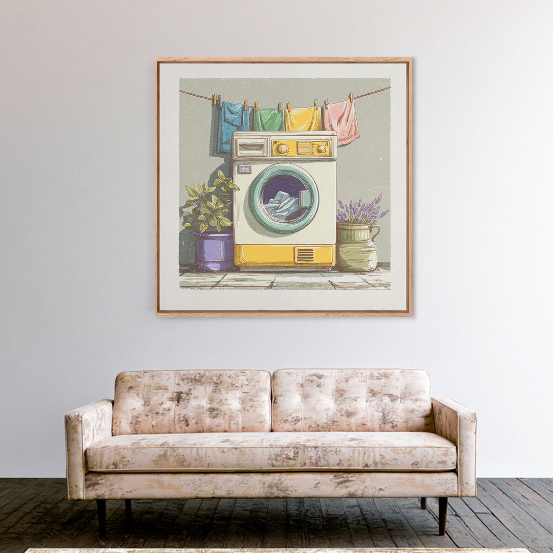Washing Machine Icon Graphic Without Text Canvas Print, Laundry Room Art, Neutral Decor, Living Room Decor, Oil Painting, Clean, LRA-1x1-82