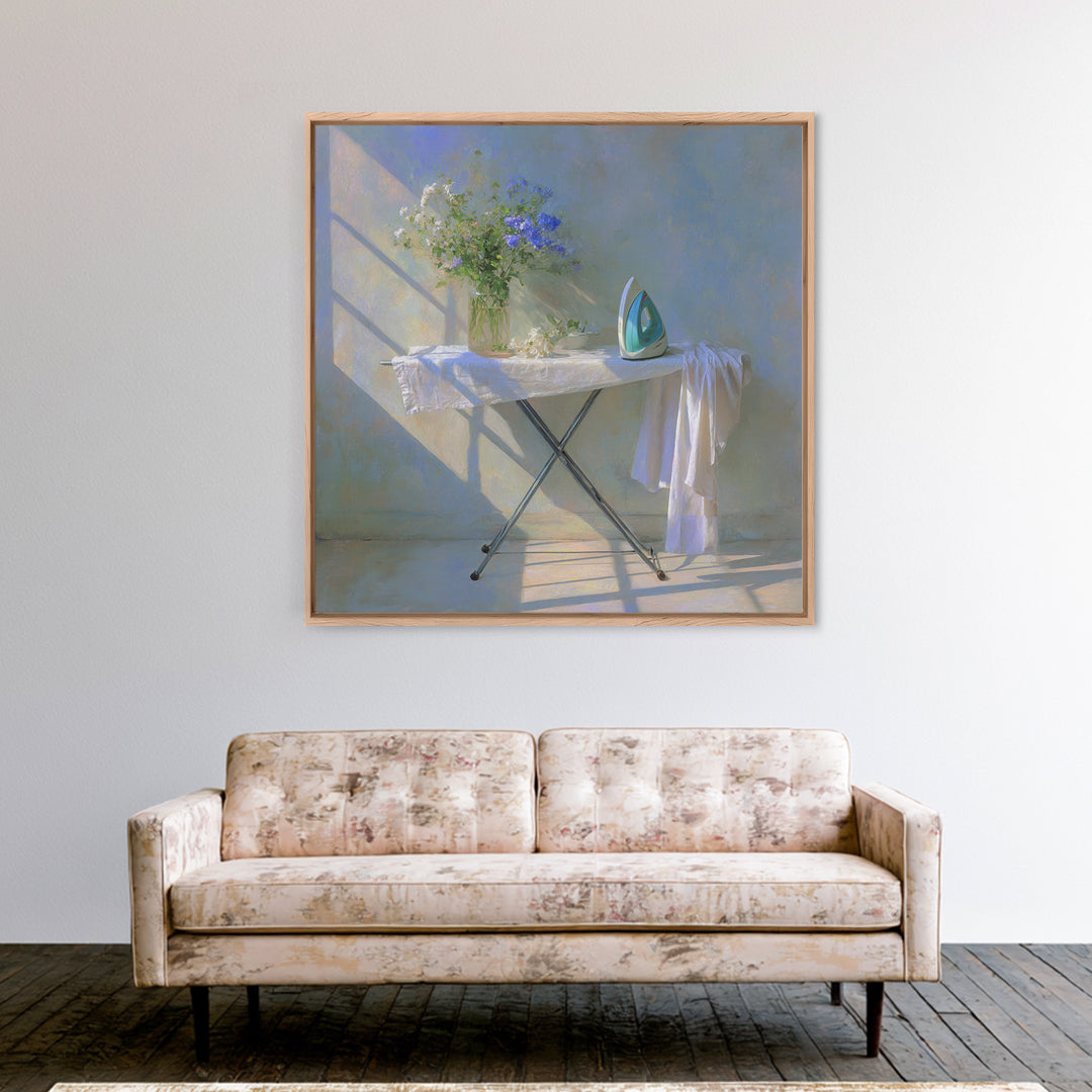 Ironing Board Still Life Framed Canvas Print, Laundry Room Art, Printable Wall Art, Living Room Decor, Fine Art, Clean, LRA-1x1-96