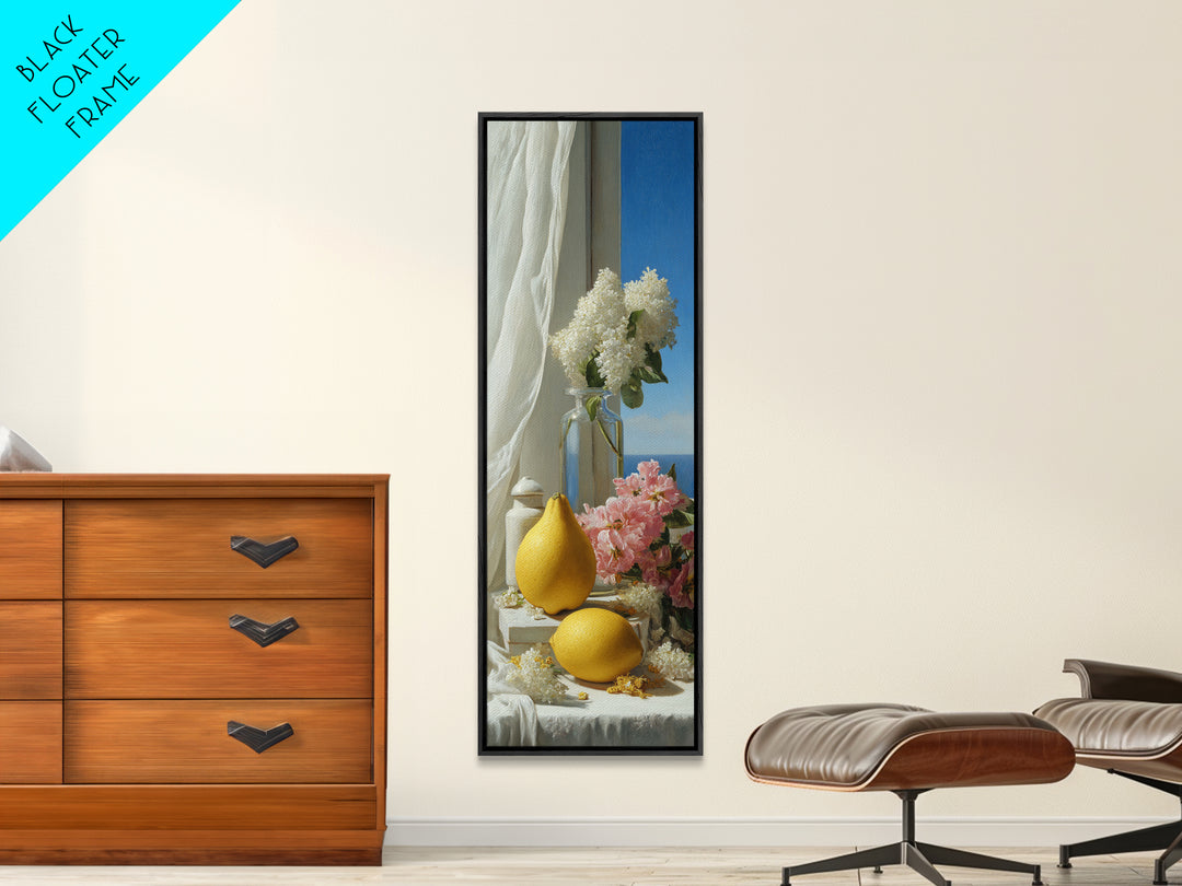 Lemon and Clean Linen Still Life Framed Canvas Print, Laundry Room Art, Wall Decor, Living Room Decor, Fine Art, Clean, LRA-1x3-15
