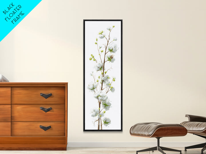 Fresh Cotton Branch Botanical Study Framed Canvas Print, Laundry Room Art, Painting, Living Room Decor, Oil Painting, Clean, LRA-1x3-19